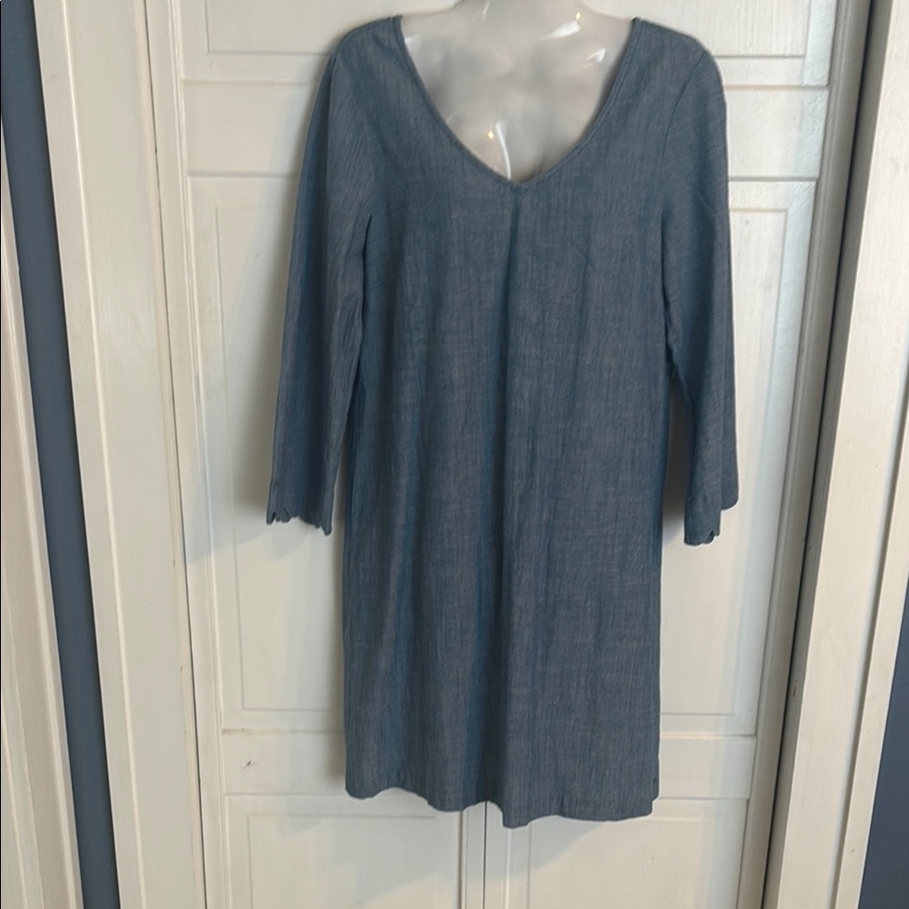 J. Crew 100% Cotton Long Sleeve Chambray Blue Shift Dress Sz 8